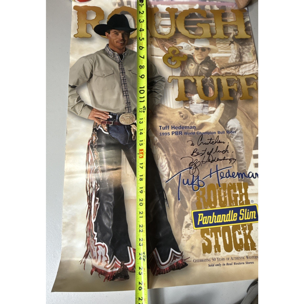 Tuff Hedeman Autographed Poster 1995 PBR Panhandle Slim Rough Stock 26" x 18" - Picture 8 of 9